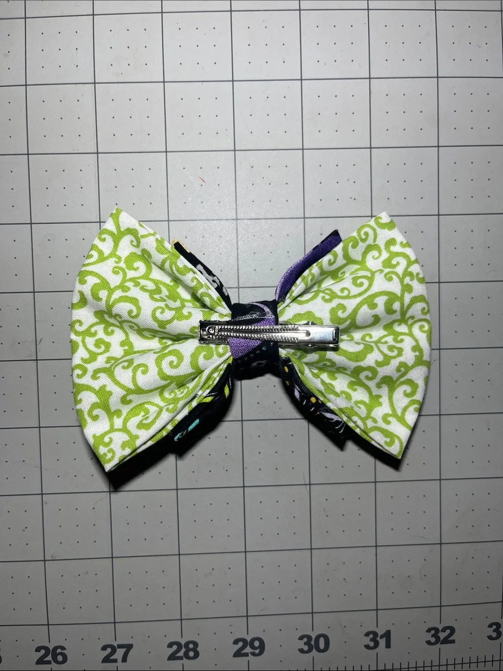 Kids Halloween Fabric Hair Bow - Black & Lime Green